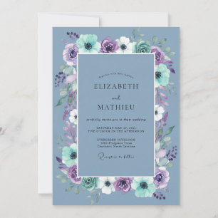 Slate Blue Ornate Spring Wedding Invitation