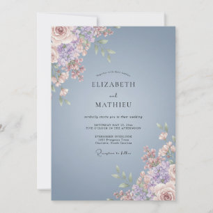 Slate Blue Painted Bloom Wedding Invitation