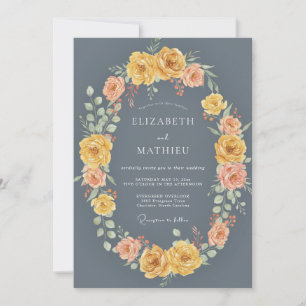 Slate Blue Painterly Arch Flourish Wedding Invitation