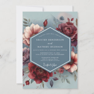 Slate Blue Painterly Bloom Wedding Invitation