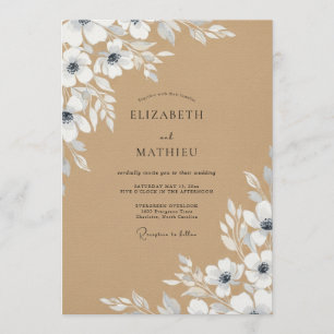 Slate Blue Painterly Blossom Wedding Invitation