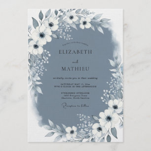 Slate Blue Painterly Flourish Wedding Invitation