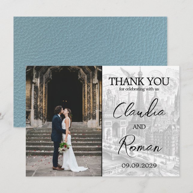 Slate Blue Paris Passport Thank You Card (Front/Back)