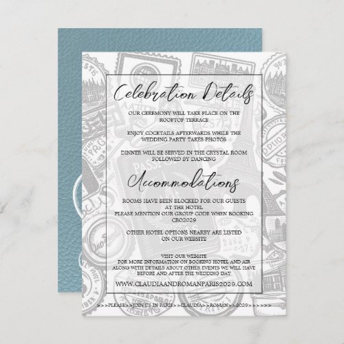 Slate Blue Paris Passport Wedding Enclosure Card