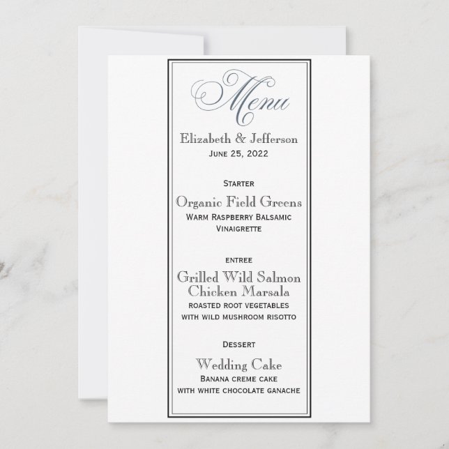 Slate Blue Party or Wedding Menu Card (Front)