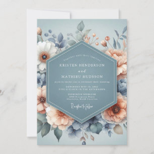 Slate Blue Pastel Bloom Wedding Invitation