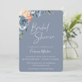 Slate Blue Peach Botanical Bridal Shower Invitation (Standing Front)