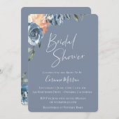 Slate Blue Peach Botanical Bridal Shower Invitation (Front/Back)