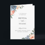 Slate Blue Peach Botanical Floral Wedding Program<br><div class="desc">Slate blue and peach watercolor floral arrangements,  Catholic Wedding Program Template.</div>