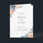 Slate Blue Peach Botanical Floral Wedding Program<br><div class="desc">Slate blue and peach watercolor floral arrangements,  Catholic Wedding Program Template.</div>