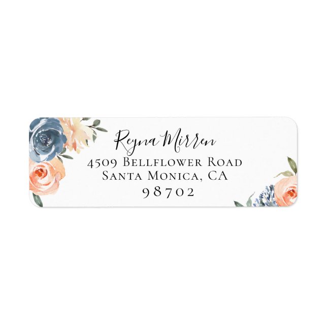 Slate Blue Peach Botanical Return Address Label (Front)
