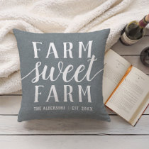 Slate Blue Personalized Farm Sweet Farm Throw Pillow