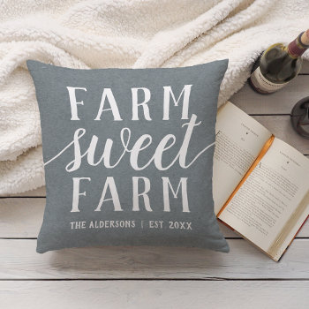 Slate Blue Personalized Farm Sweet Farm Throw Pillow by RedwoodAndVine at Zazzle
