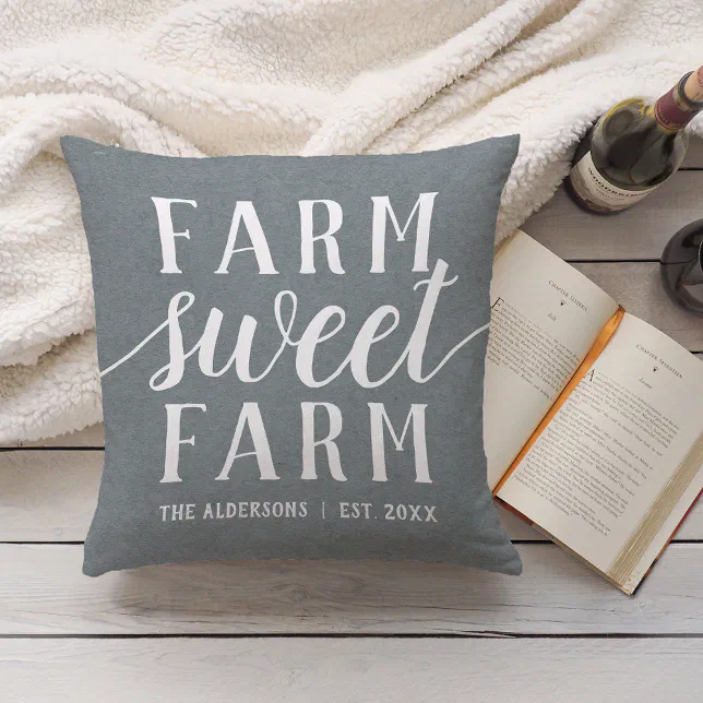 Slate Blue Personalized Farm Sweet Farm Throw Pillow Zazzle