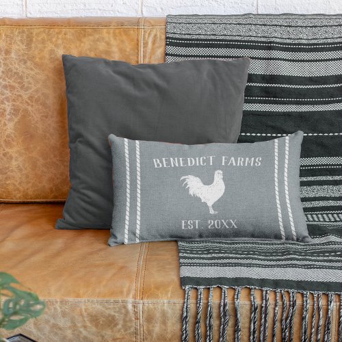 Slate Blue Personalized Farmhouse Rooster Lumbar Pillow