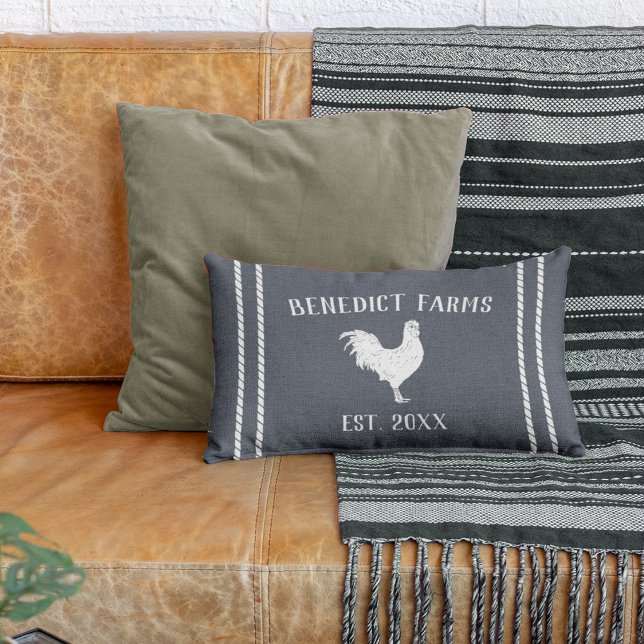 Slate Blue Personalized Farmhouse Rooster Lumbar Pillow (Creator Uploaded)