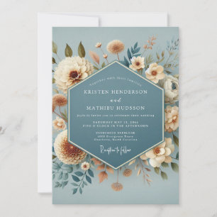 Slate Blue Poetic Bloom Wedding Invitation