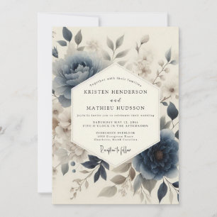 Slate Blue Poetic Floral Wedding Invitation