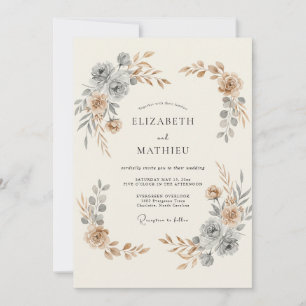 Slate Blue Polished Vintage Wedding Invitation