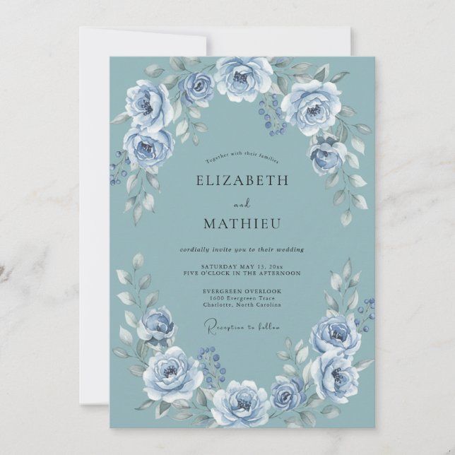 Slate Blue Polished Winter Wedding Invitation (Front)