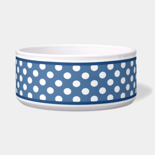 Slate Blue Polka Dot Pattern Ceramic Dog Bowl