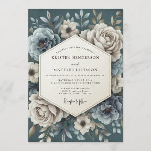 Slate Blue Porcelain Bloom Wedding Invitation