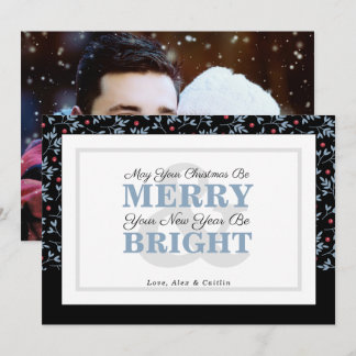 Slate Blue & Red Holiday Greenery Photo Card