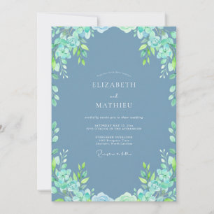 Slate Blue Refreshing Botanical Wedding Invitation