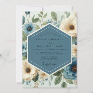 Slate Blue Resplendent Botanical Wedding Invitation