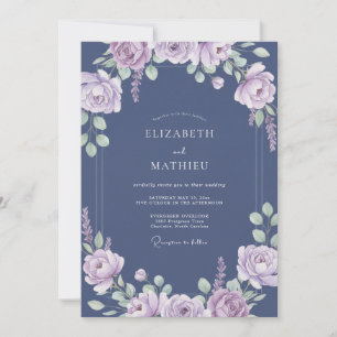 Slate Blue Romantic Spring Wedding Invitation