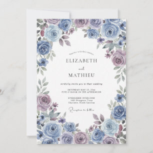 Slate Blue Romantic Winter Wedding Invitation