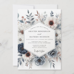 Slate Blue & Rust Moody Floral Wedding Invitation