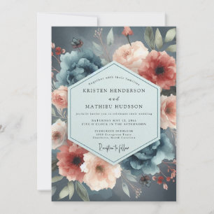 Slate Blue Rust Moody Wedding Invitation
