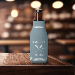 Slate Blue Rustic Oars Personalized Lake House Bottle Cooler