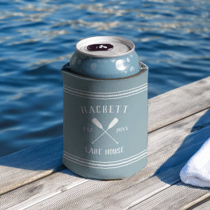 Slate Blue Rustic Oars Personalized Lake House Can Cooler