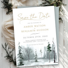 Slate Blue Save The Date WINTER PineForest Minimal