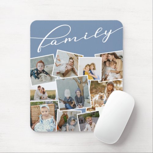 Slate Blue Scattered Photos Photo Collage Family Mouse Pad