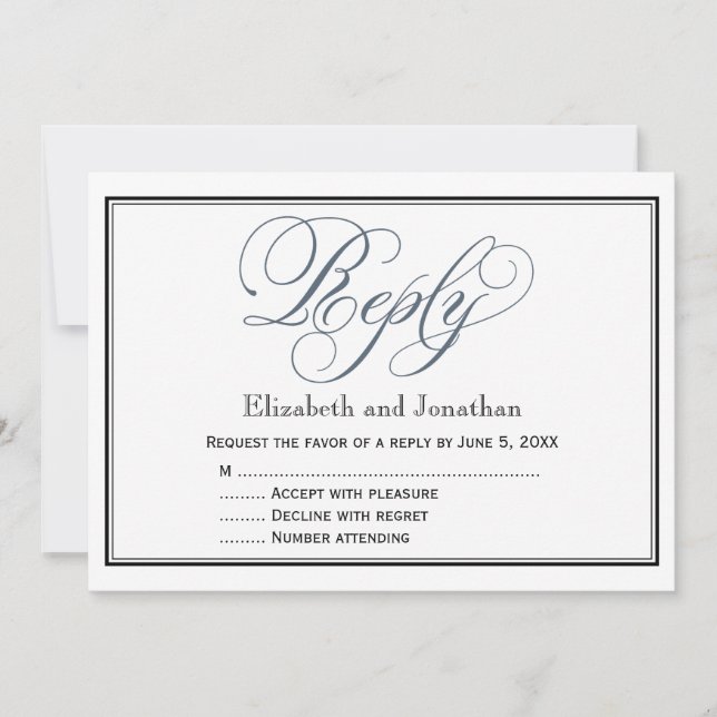 Slate Blue Script Reply RSVP Enclosure Card (Front)
