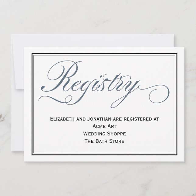 Slate Blue Script Wedding Registry Enclosure Card (Front)