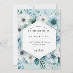 Slate Blue Serene Anemone Wedding Invitation