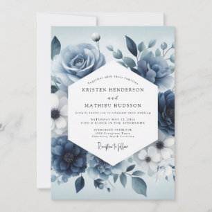 Slate Blue Serene Bloom Wedding Invitation