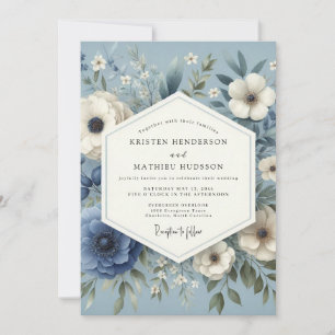 Slate Blue Serene Flora Wedding Invitation