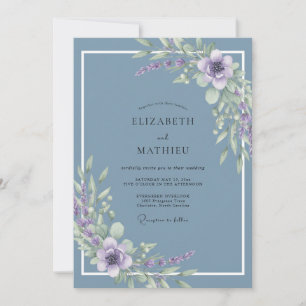 Slate Blue Serene Lavender Wedding Invitation