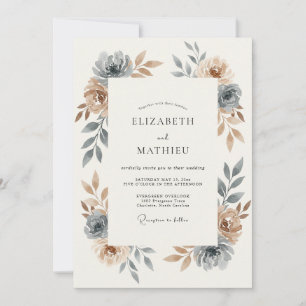 Slate Blue Serene Rustic Wedding Invitation