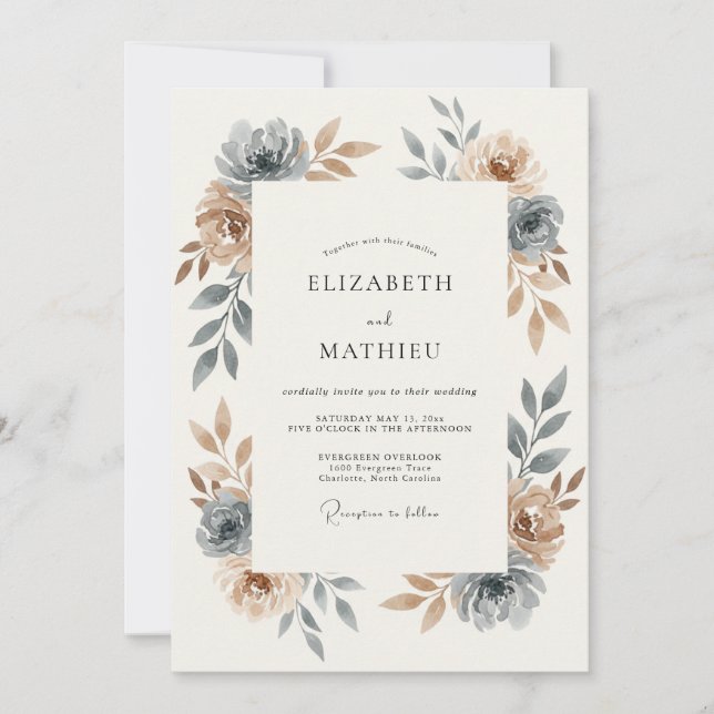 Slate Blue Serene Rustic Wedding Invitation (Front)