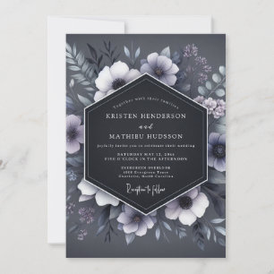 Slate Blue Shadowy Flora Wedding Invitation