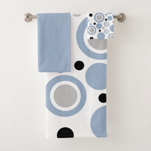 Slate Blue Silver White Geometric Print Bath Towel Set