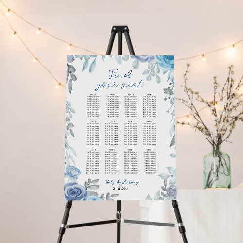 Slate Blue Soft Grey Botanical Seating Chart Foam Board