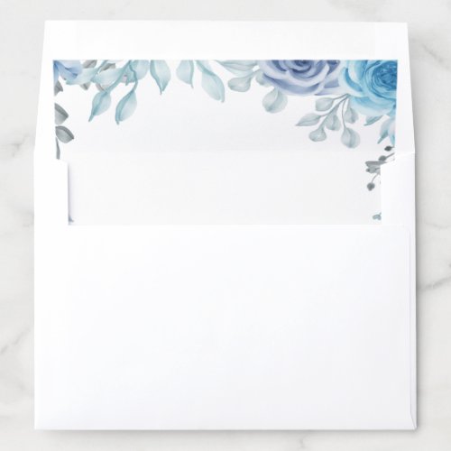 Slate Blue Soft Grey Floral Interior Print Envelope Liner