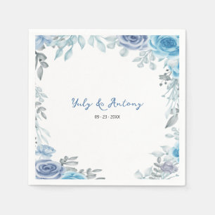 Slate Blue Soft Grey Floral Watercolor Aesthetic Napkins